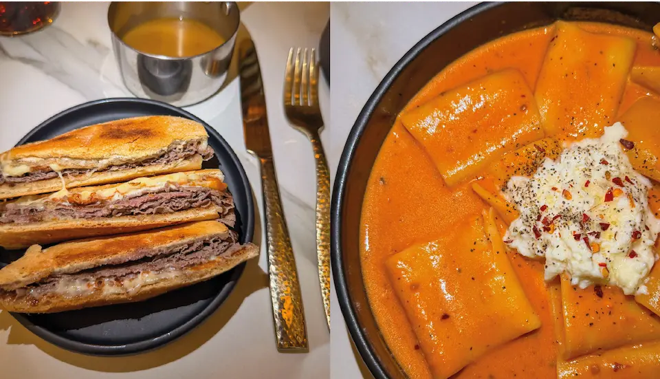 French Dip con su consomé en la barra de Mantequilla Social Club